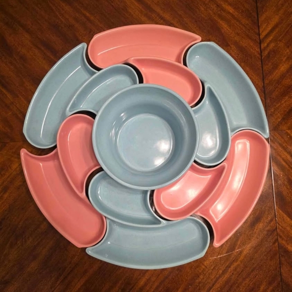 Rare Vintage Sant Anita Ware circle serving set atomic mcm art deco speckled 50s - Picture 1 of 6